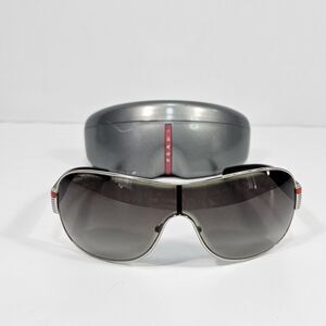 Prada SPS 54H Y2K Shield Wrap Sunglasses Silver Sport Cyber Futuristic 00s